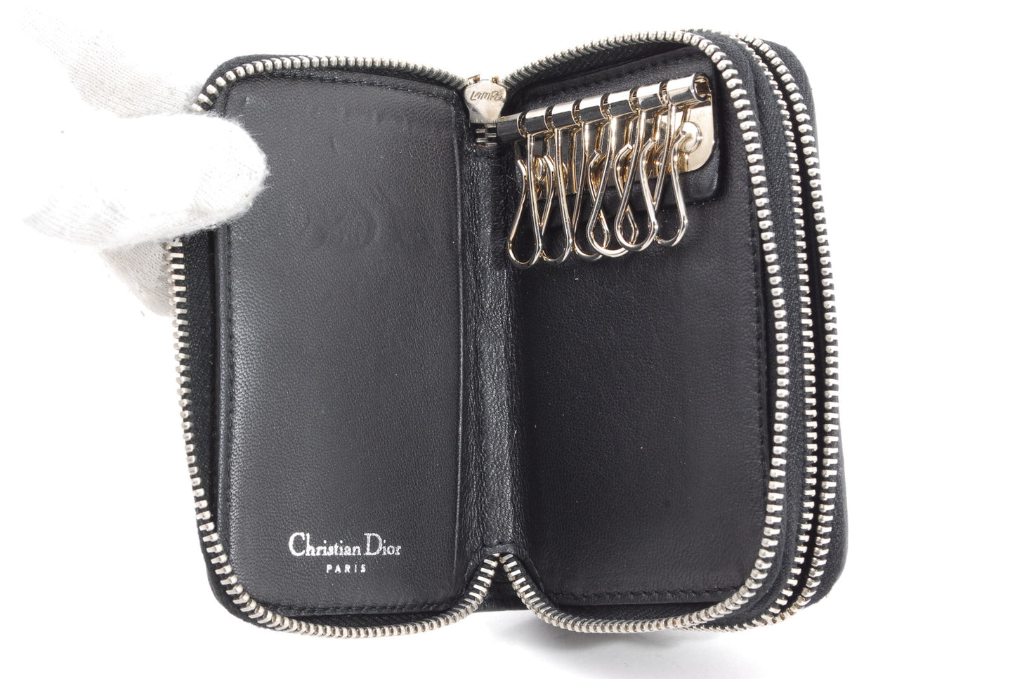 Dior cannage key coin case black Authentic AA165