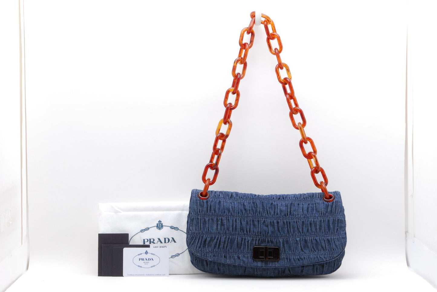 PRADA Denim chain shoulder bag Authentic AA84