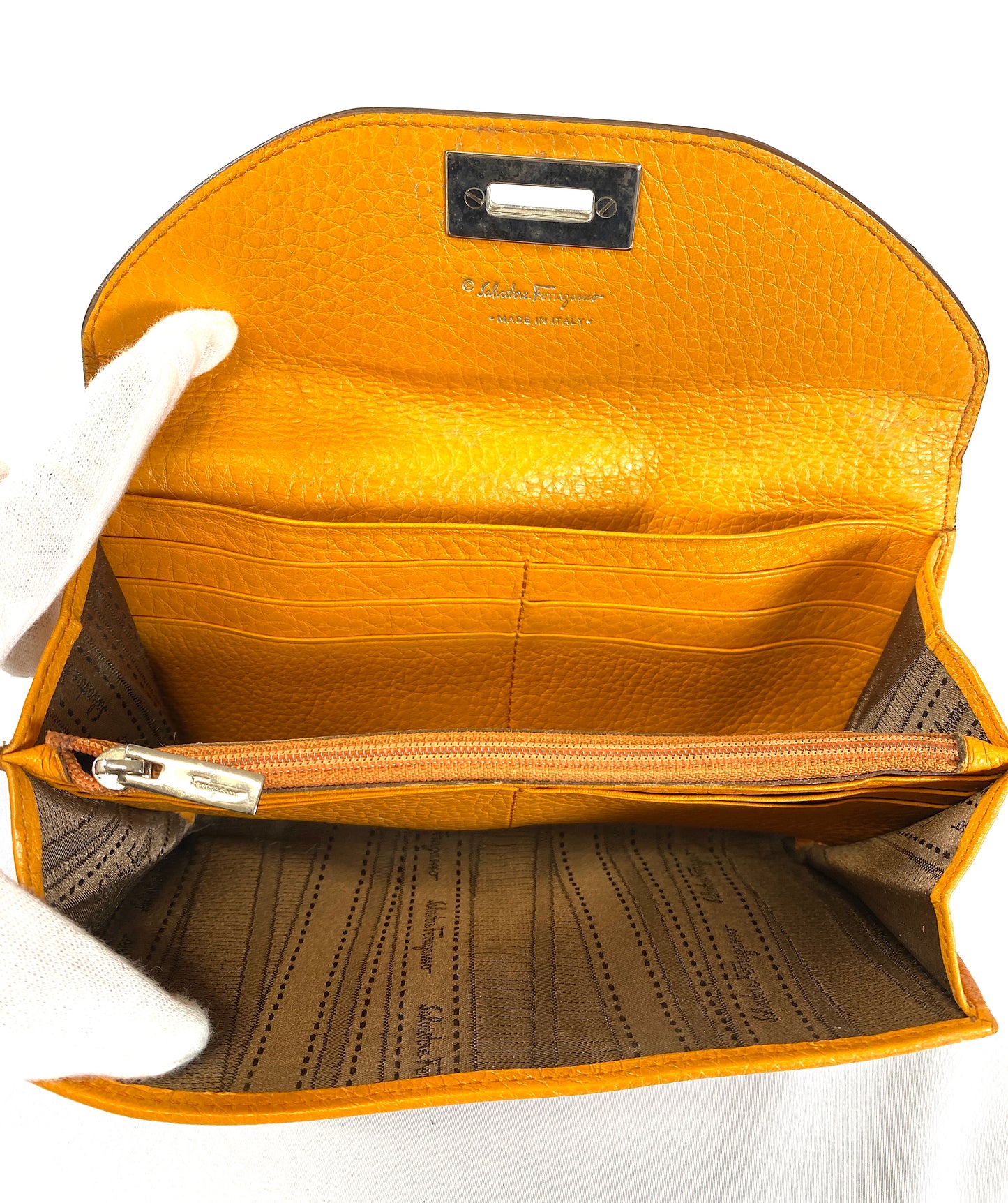 Ferragamo Wallet Orange Authentic AA392