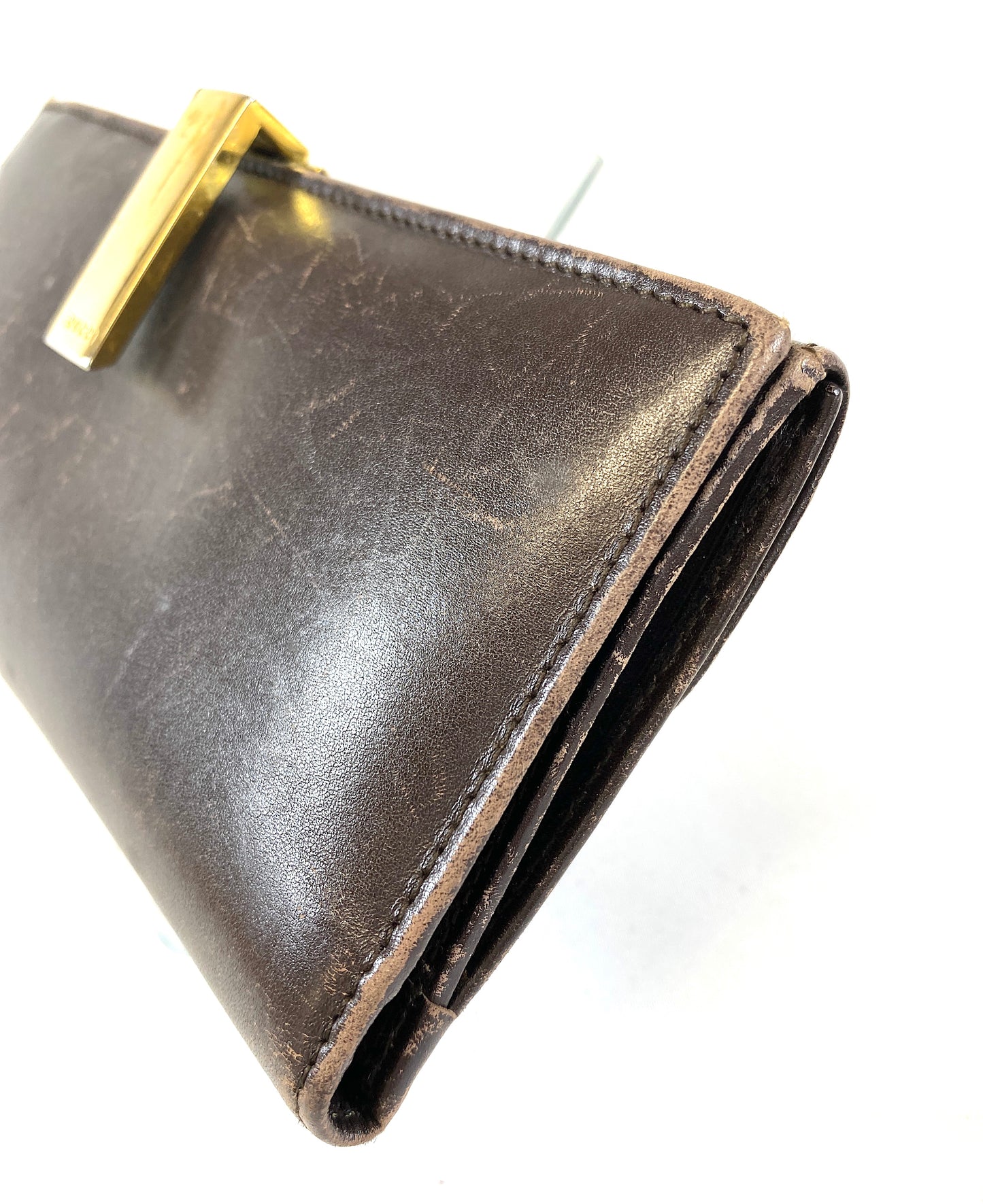GUCCI Long Wallet Leather Brown Authentic AA386