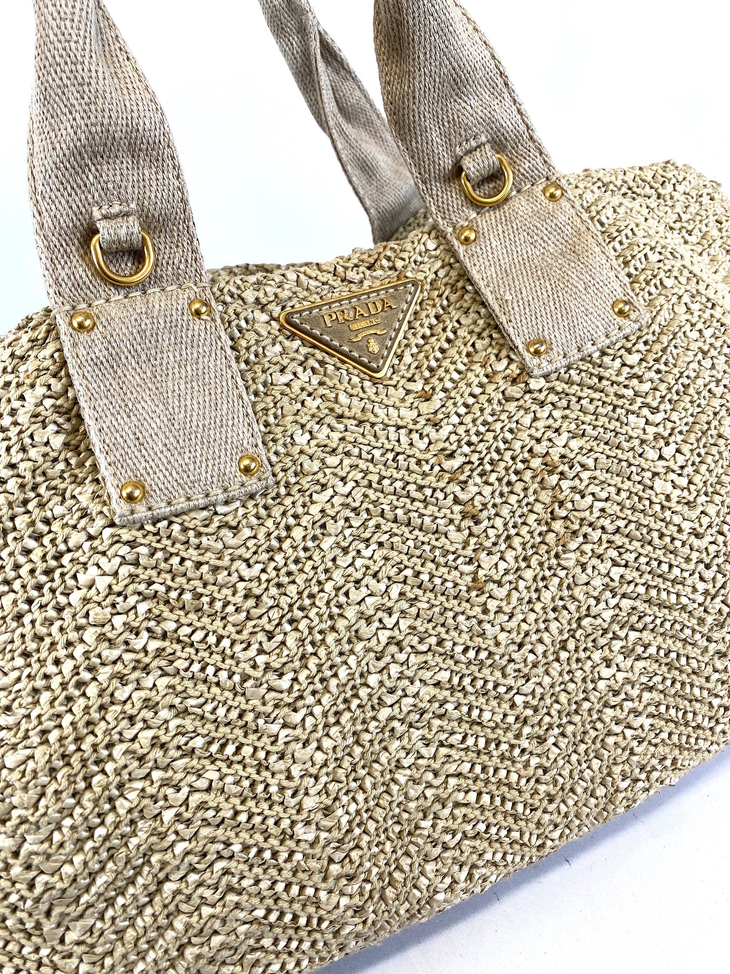 PRADA Straw Tote Bag Authentic AA575