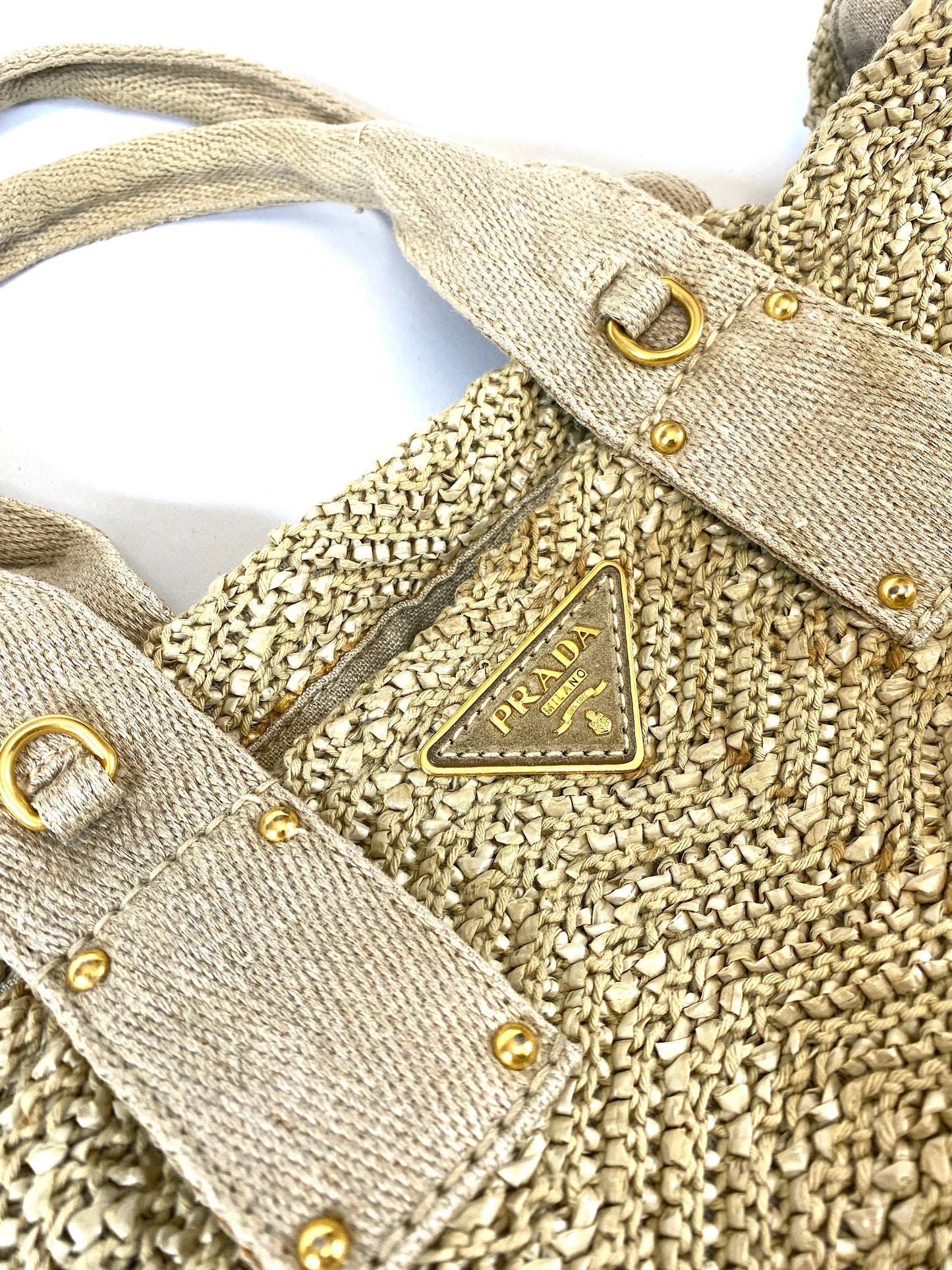 PRADA Straw Tote Bag Authentic AA575