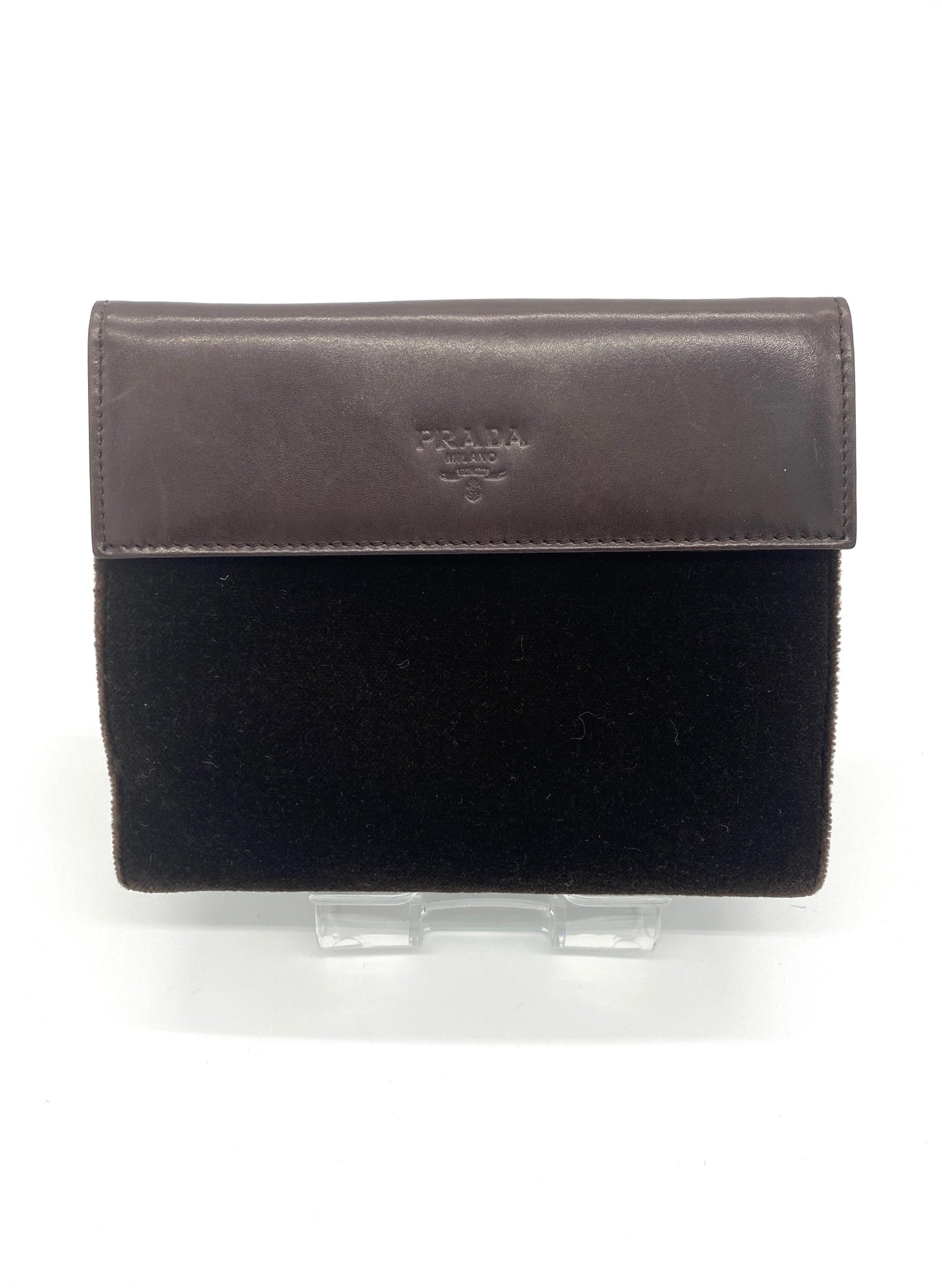 PRADA Folding Wallet Leather x Suede Authentic AA655