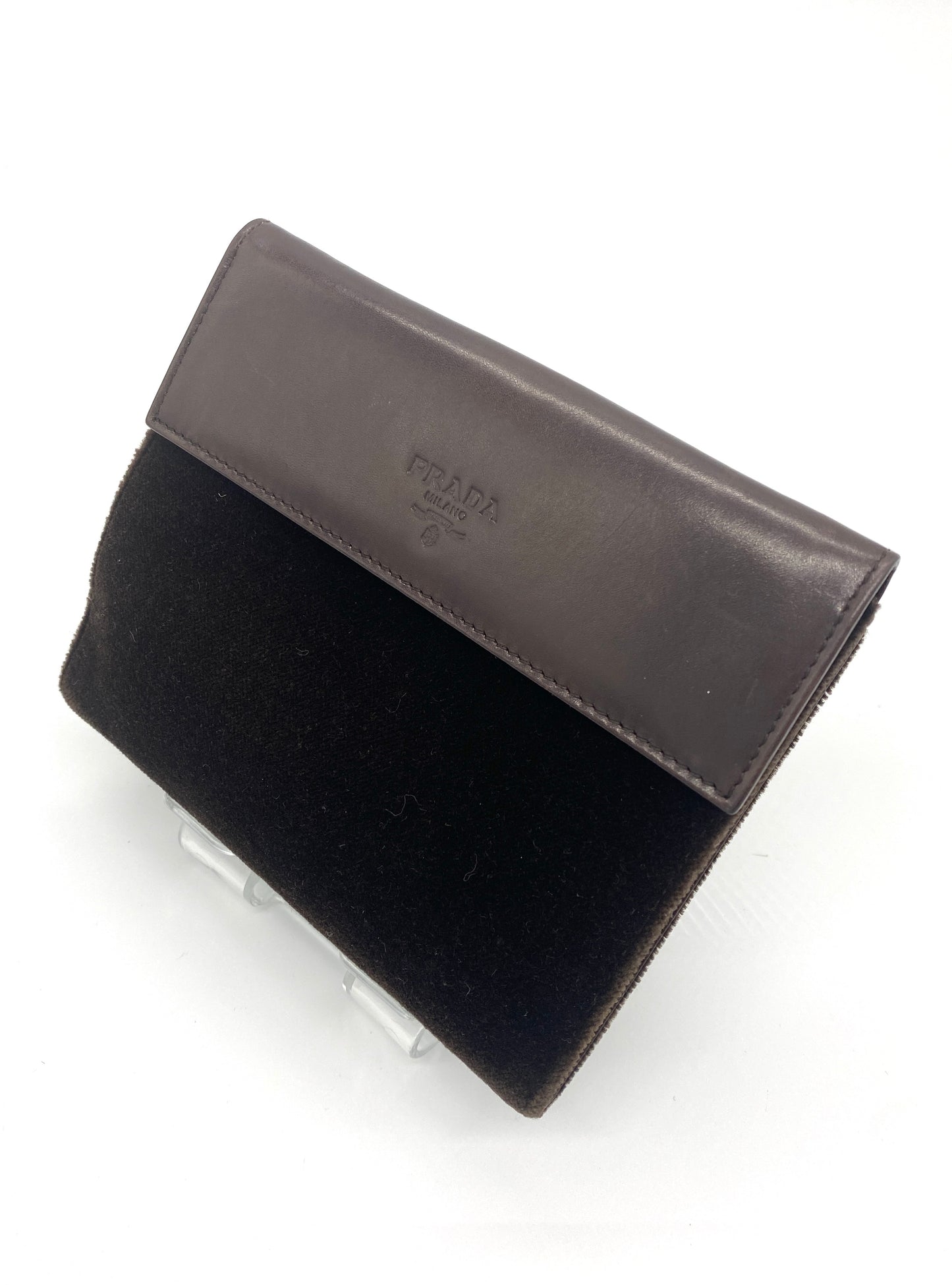 PRADA Folding Wallet Leather x Suede Authentic AA655