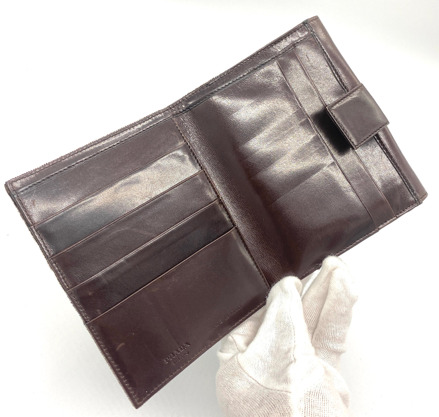 PRADA Folding Wallet Leather x Suede Authentic AA655