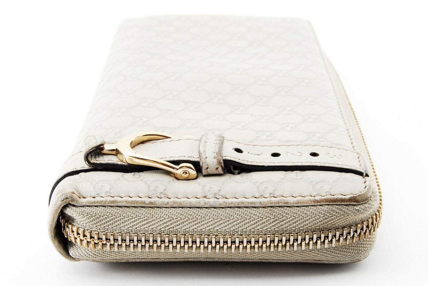 【Rank B】Auth Gucci Round Zipper Sima Leather Ivory from Japan R53