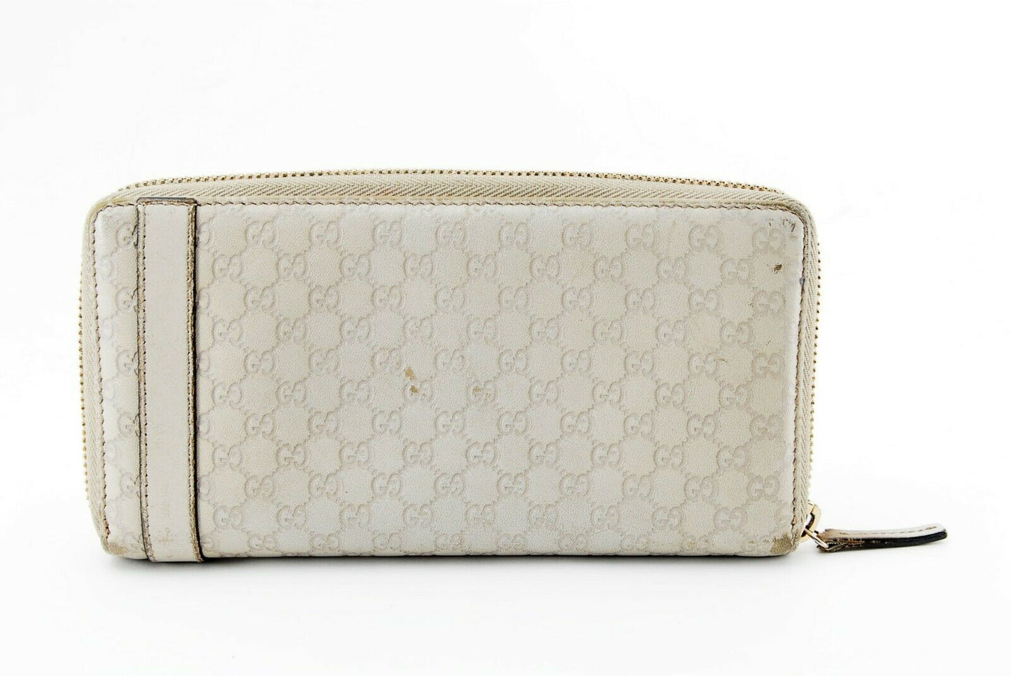 【Rank B】Auth Gucci Round Zipper Sima Leather Ivory from Japan R53