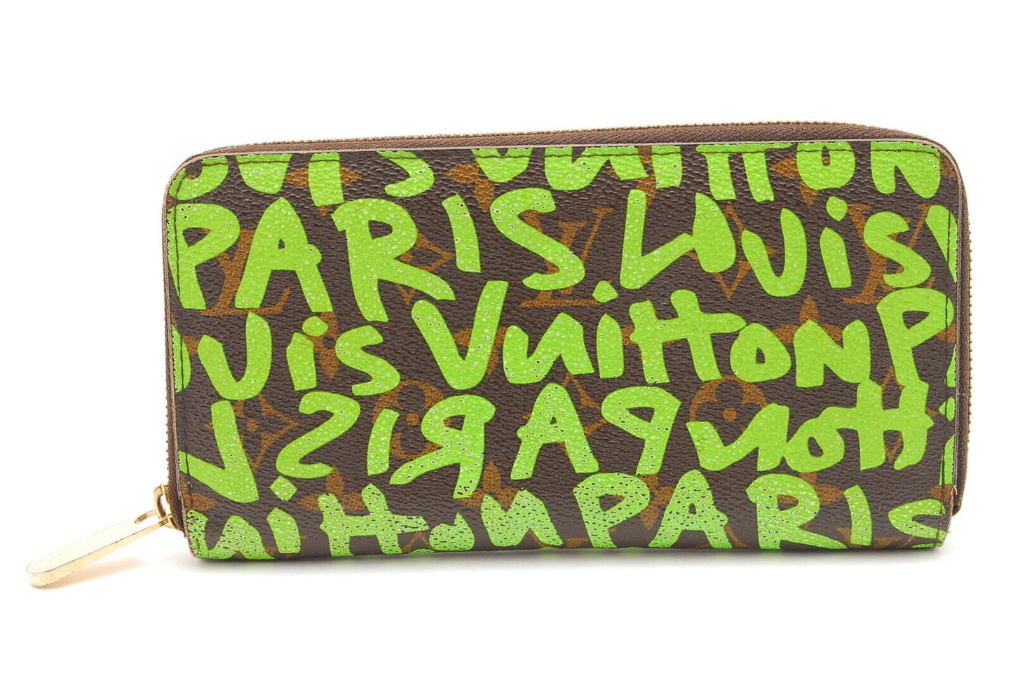 Louis-Vuitton Graffiti Zippy Wallet Letters Lime Green RARE A861
