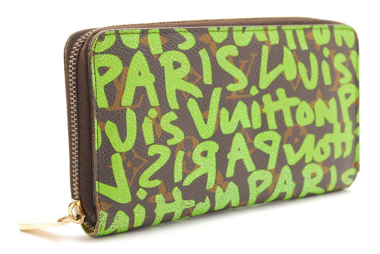 Louis-Vuitton Graffiti Zippy Wallet Letters Lime Green RARE A861