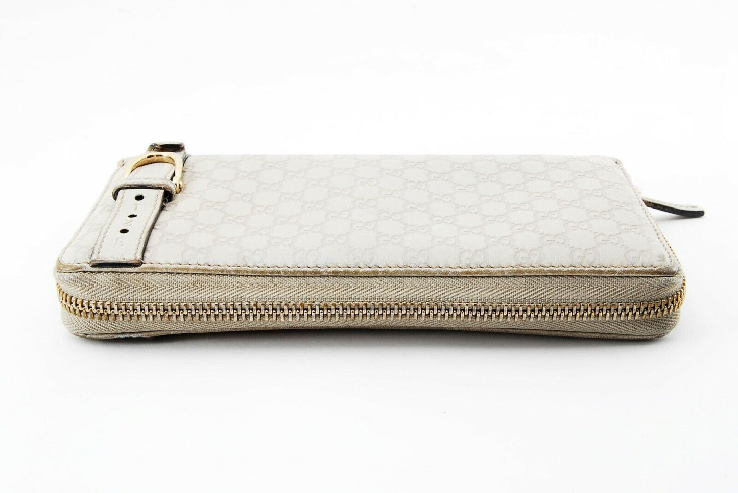 【Rank B】Auth Gucci Round Zipper Sima Leather Ivory from Japan R53