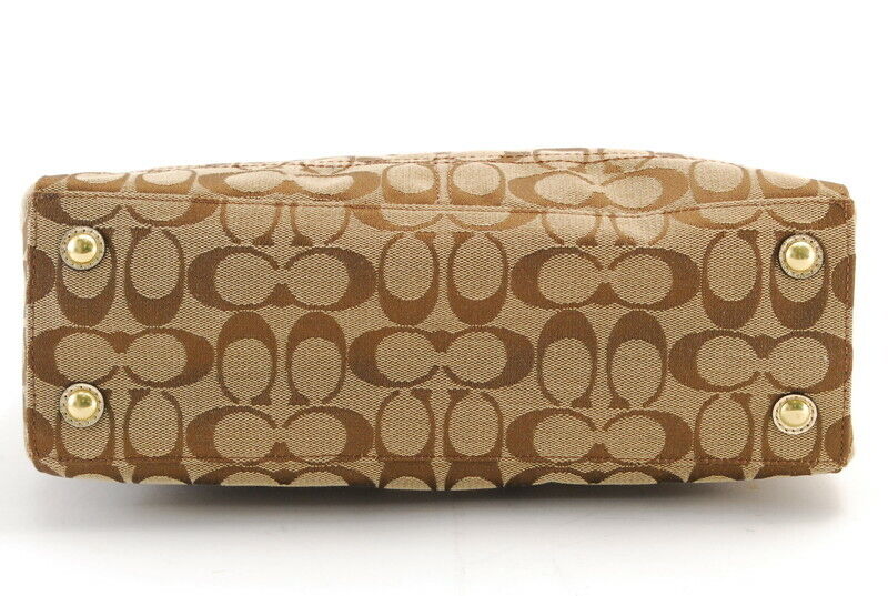 【Rank SA】Authentic Coach Handbag Canvas Beige x Brown x Gold Unu From Japan A498