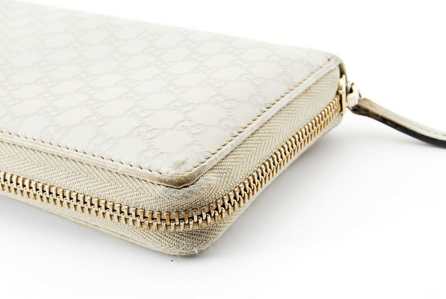 【Rank B】Auth Gucci Round Zipper Sima Leather Ivory from Japan R53