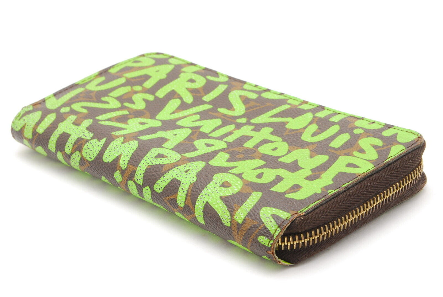 Louis-Vuitton Graffiti Zippy Wallet Letters Lime Green RARE A861