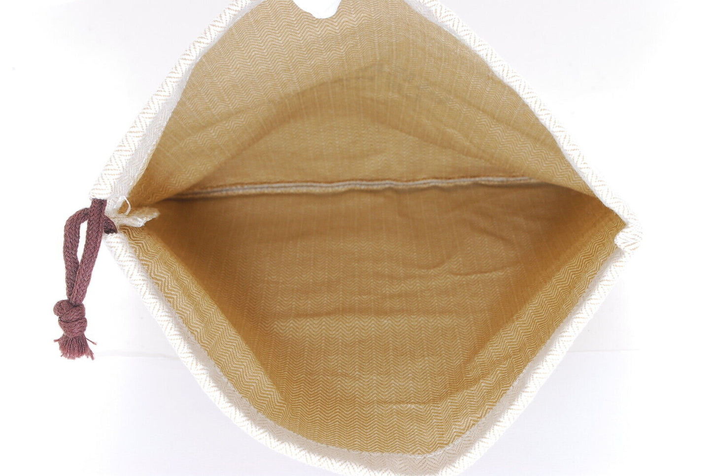 HERMES Drawstring Bag Beige Canvas Authentic A915