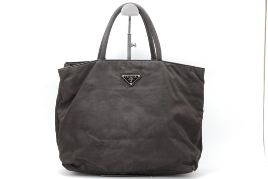 PRADA Nylon Handbag Charcoal Brown AA292