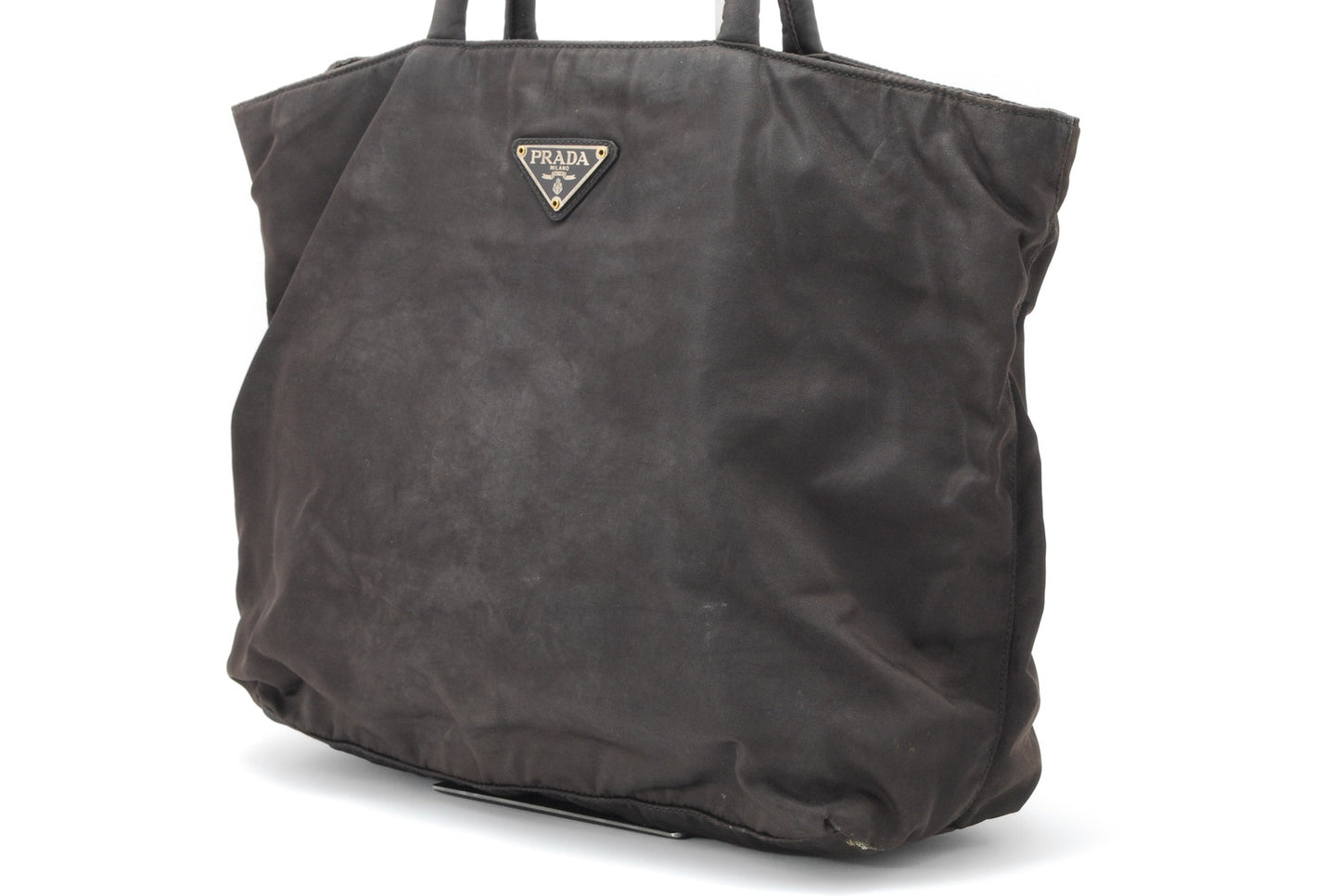 PRADA Nylon Handbag Charcoal Brown AA292