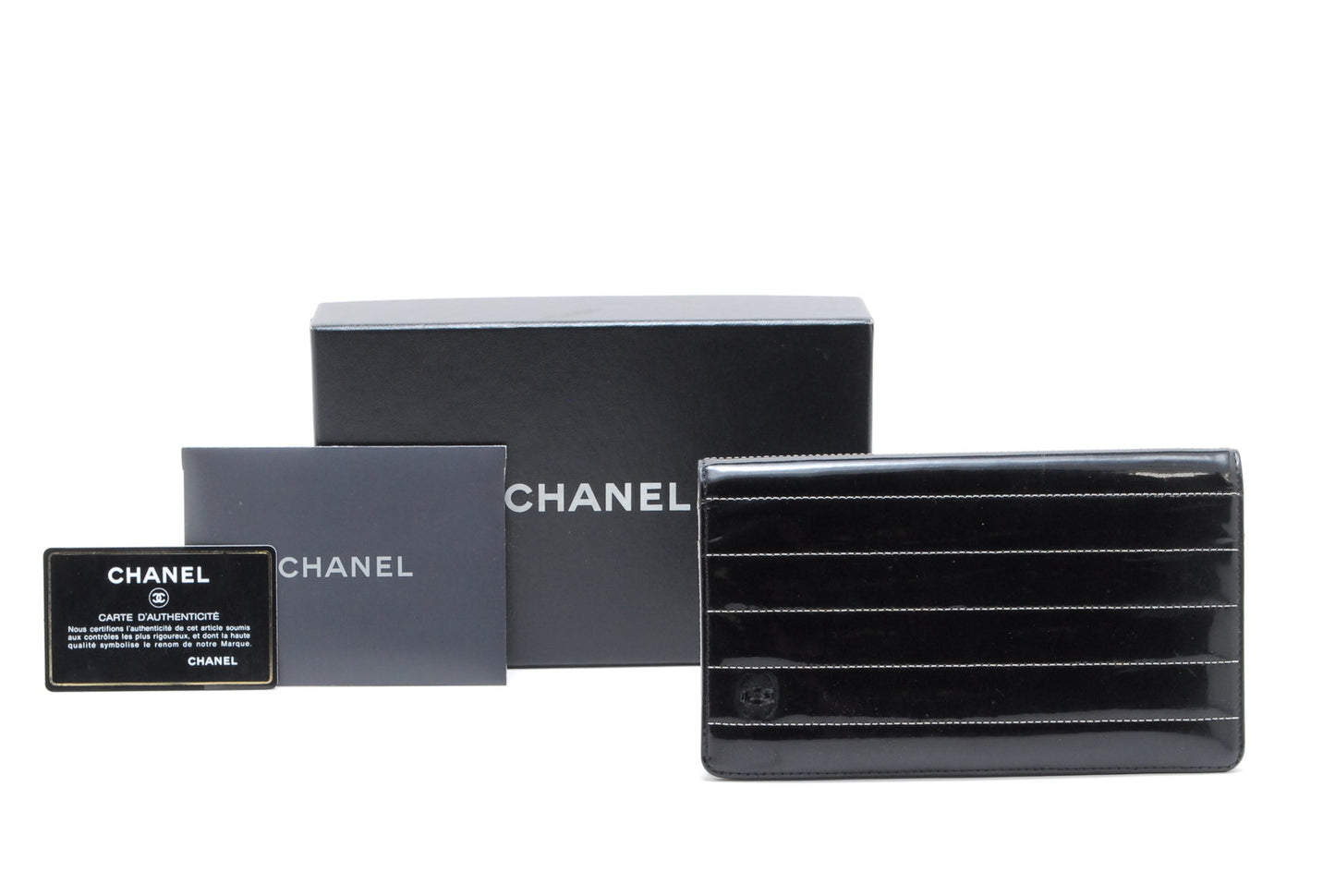 CHANEL Mademoiselle Bi-fold Long Wallet Black Authentic AA449