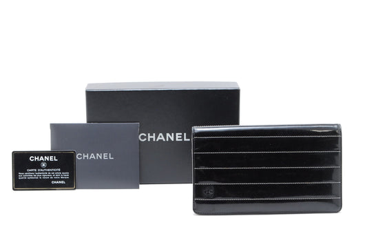 CHANEL Mademoiselle Bi-fold Long Wallet Black Authentic AA449