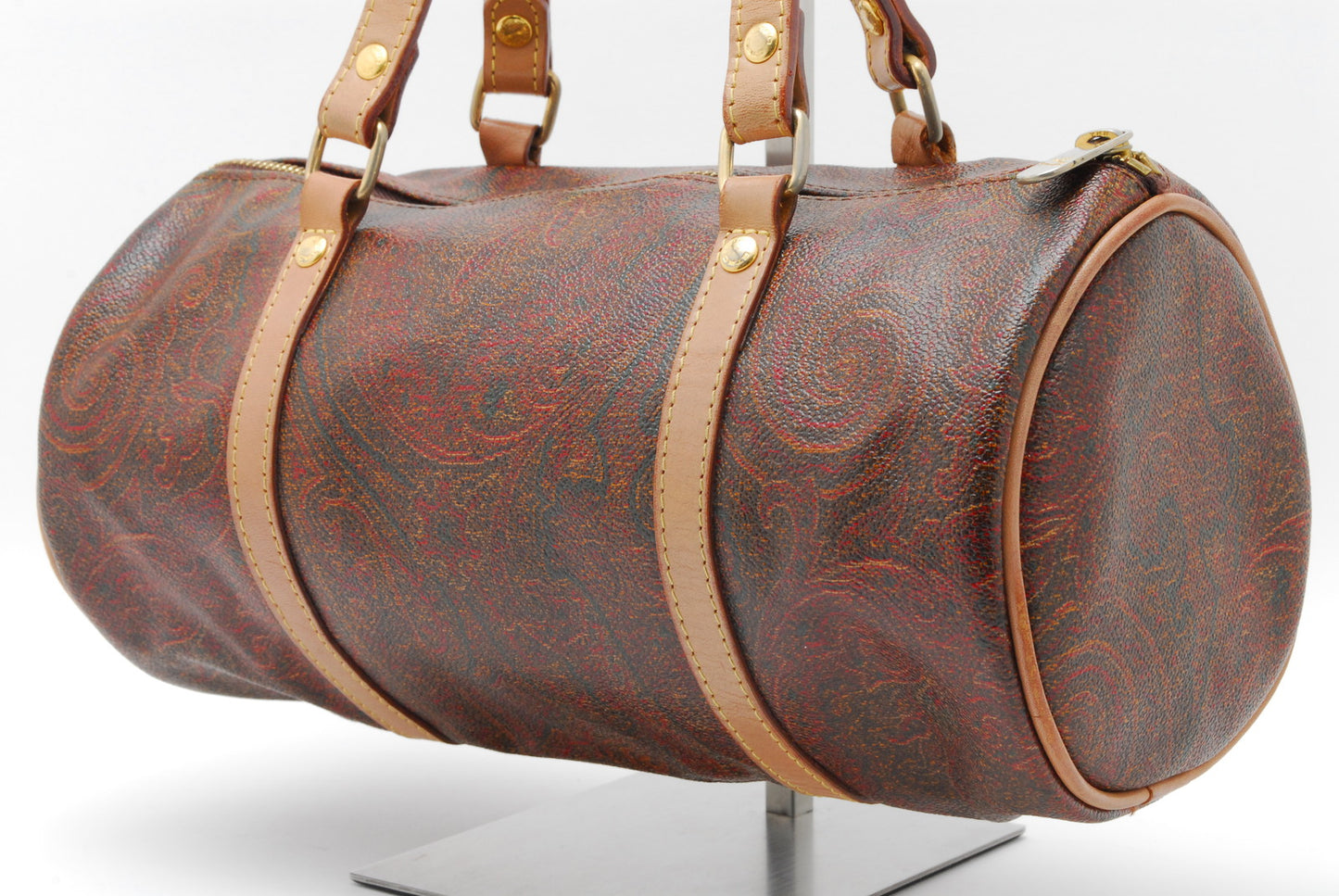 ETRO Cylinder Handbag Brown Authentic AA276