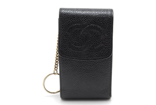 CHANEL Pouch Coco Mark Caviar Skin Black Authentic AA470