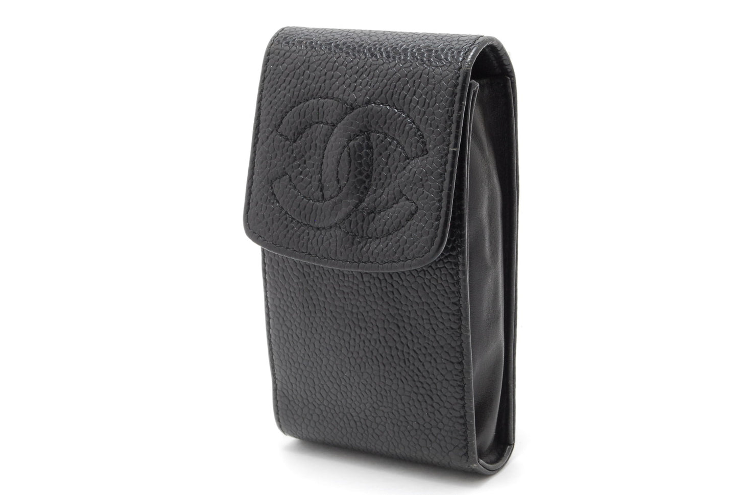 CHANEL Pouch Coco Mark Caviar Skin Black Authentic AA470