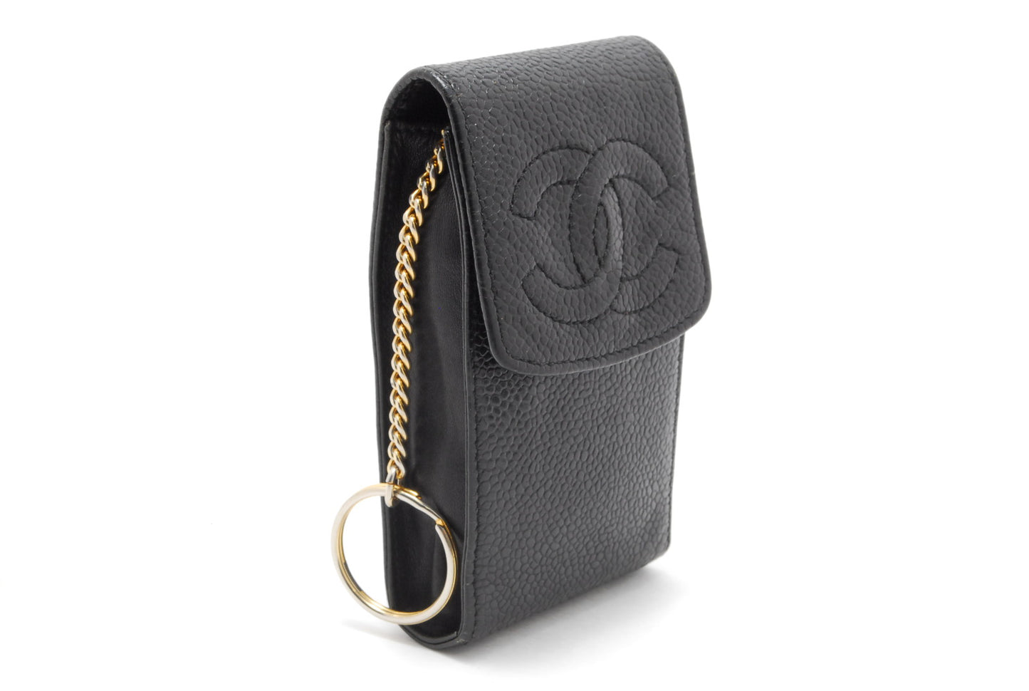 CHANEL Pouch Coco Mark Caviar Skin Black Authentic AA470