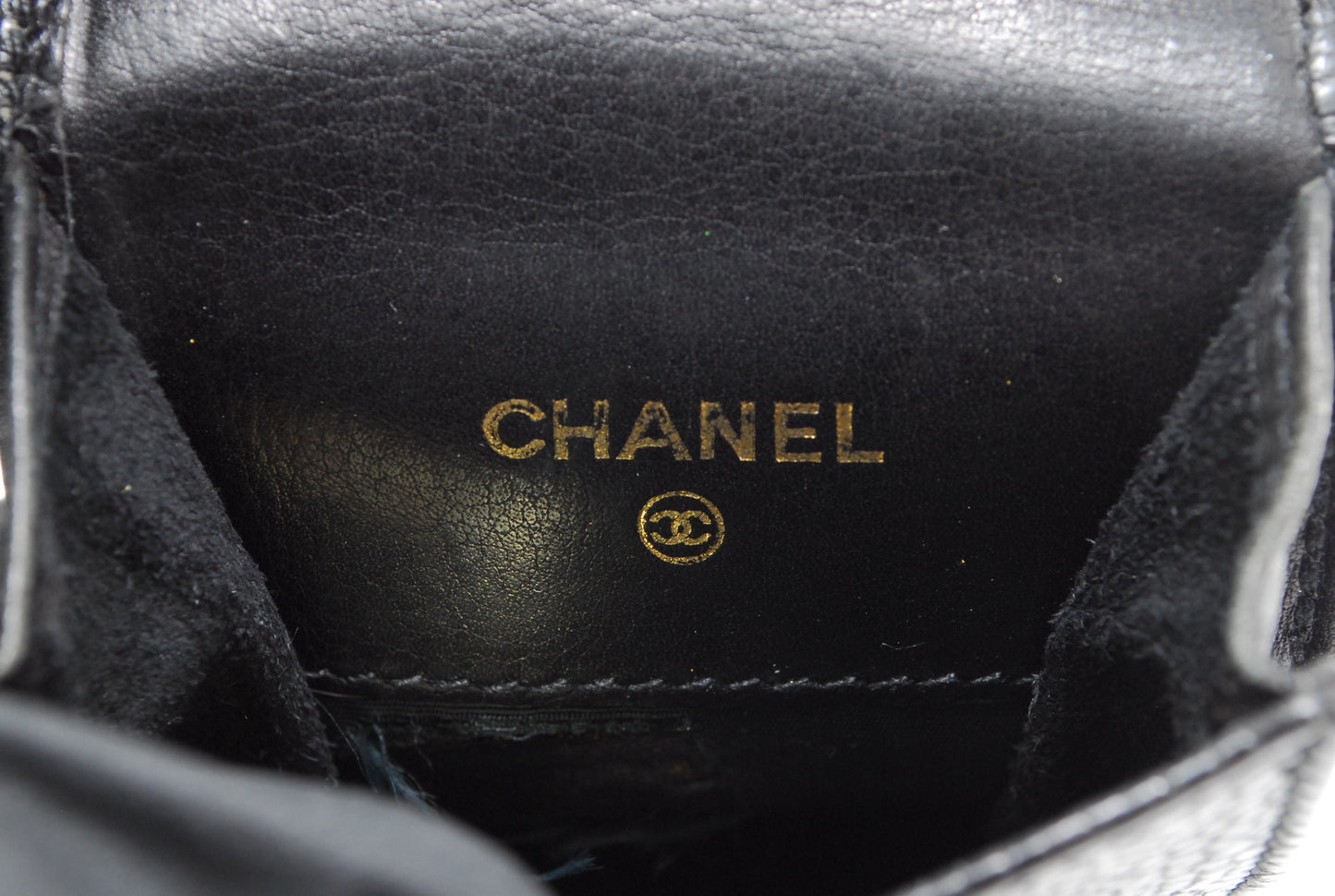 CHANEL Pouch Coco Mark Caviar Skin Black Authentic AA470
