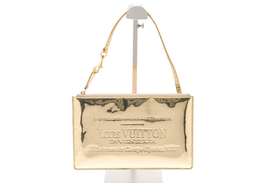 Louis-Vuitton Miroir Pochette Platt Pouch Gold Enamel RARE Authentic AA451