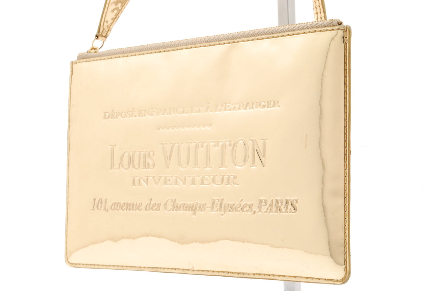 Louis-Vuitton Miroir Pochette Platt Pouch Gold Enamel RARE Authentic AA451