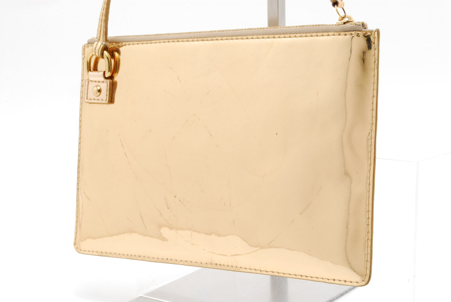 Louis-Vuitton Miroir Pochette Platt Pouch Gold Enamel RARE Authentic AA451
