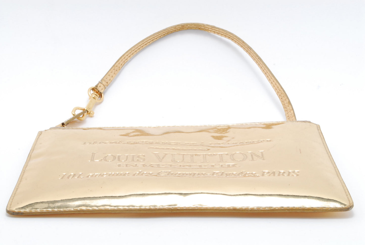 Louis-Vuitton Miroir Pochette Platt Pouch Gold Enamel RARE Authentic AA451