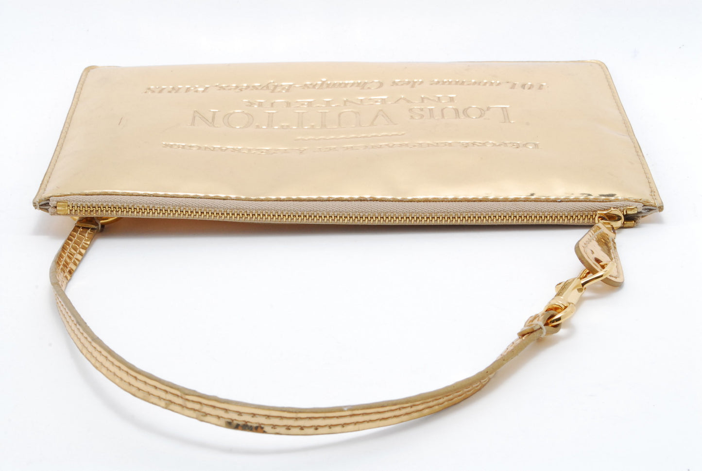 Louis-Vuitton Miroir Pochette Platt Pouch Gold Enamel RARE Authentic AA451