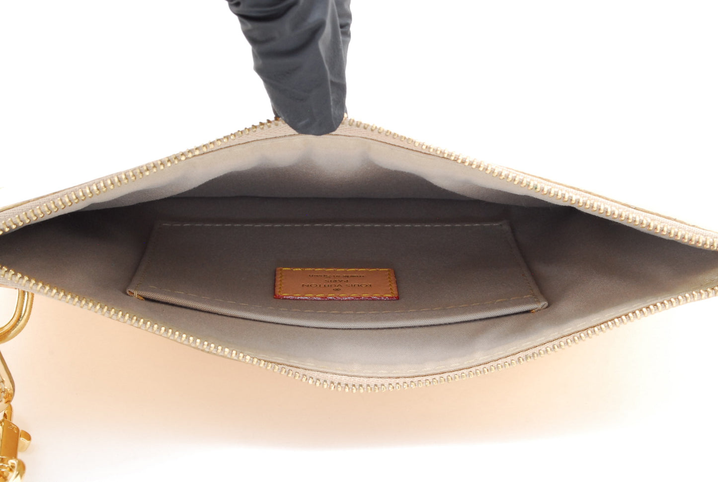 Louis-Vuitton Miroir Pochette Platt Pouch Gold Enamel RARE Authentic AA451