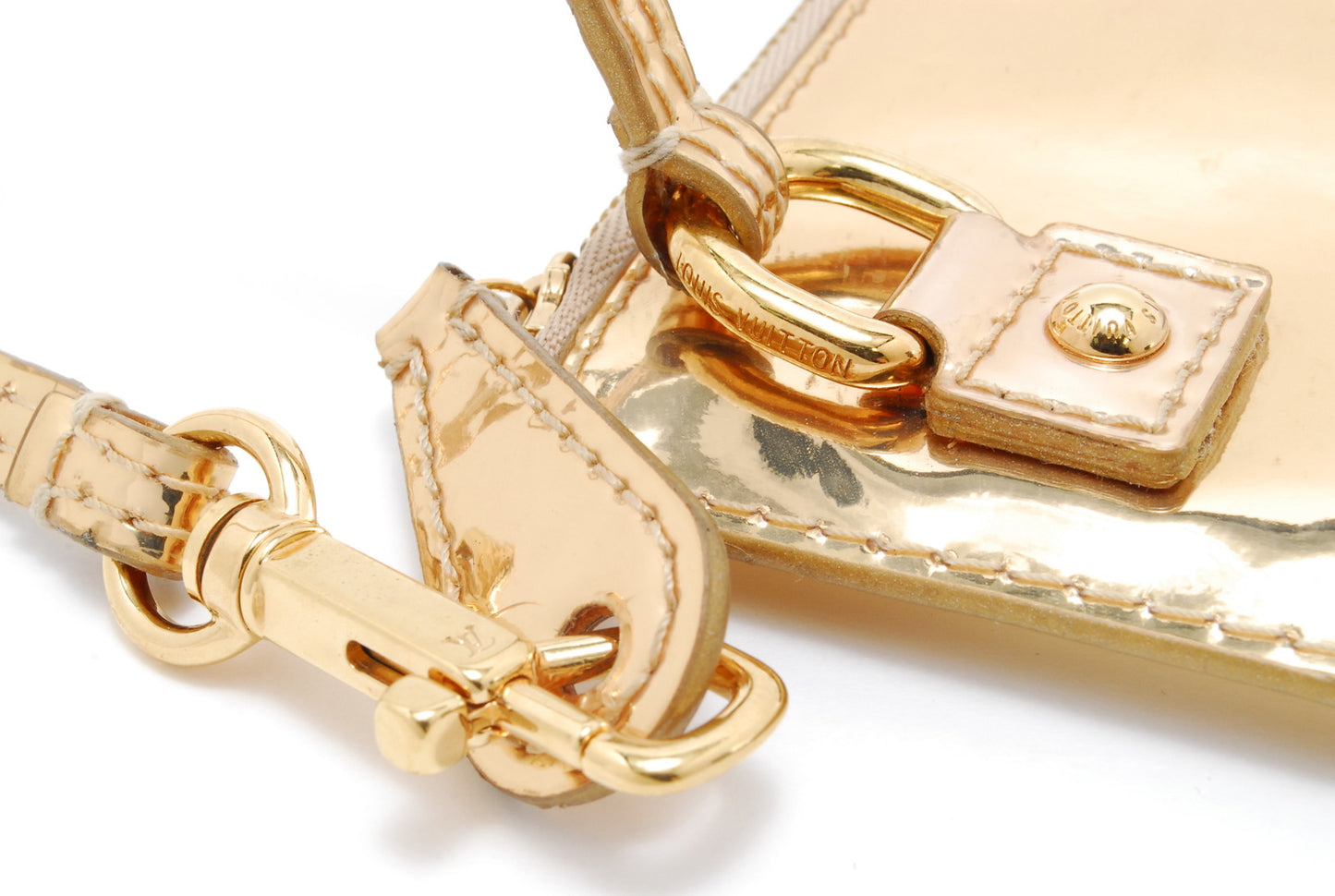 Louis-Vuitton Miroir Pochette Platt Pouch Gold Enamel RARE Authentic AA451