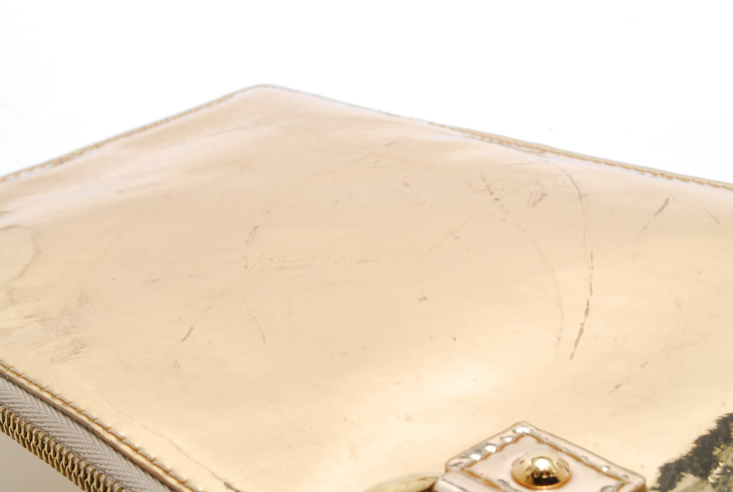 Louis-Vuitton Miroir Pochette Platt Pouch Gold Enamel RARE Authentic AA451