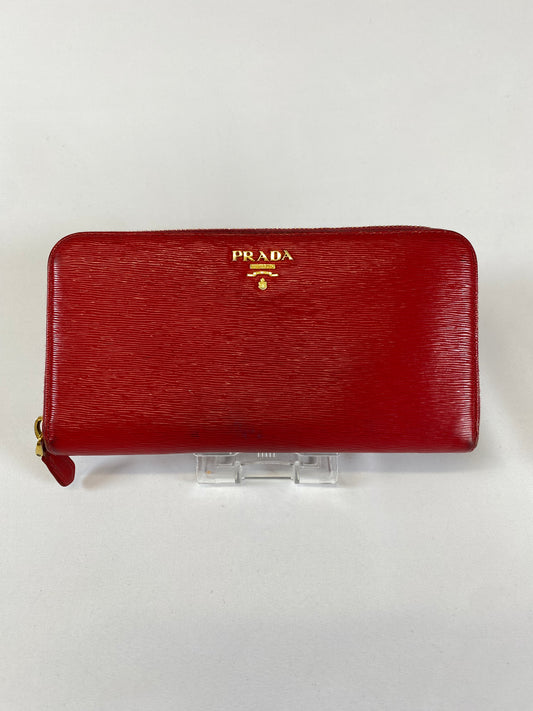 PRADA Leather Zippy Wallet Red Authentic AA260