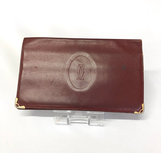 Cartier Mastline Leather Bi-fold Wallet Bordeaux Authentic AA487