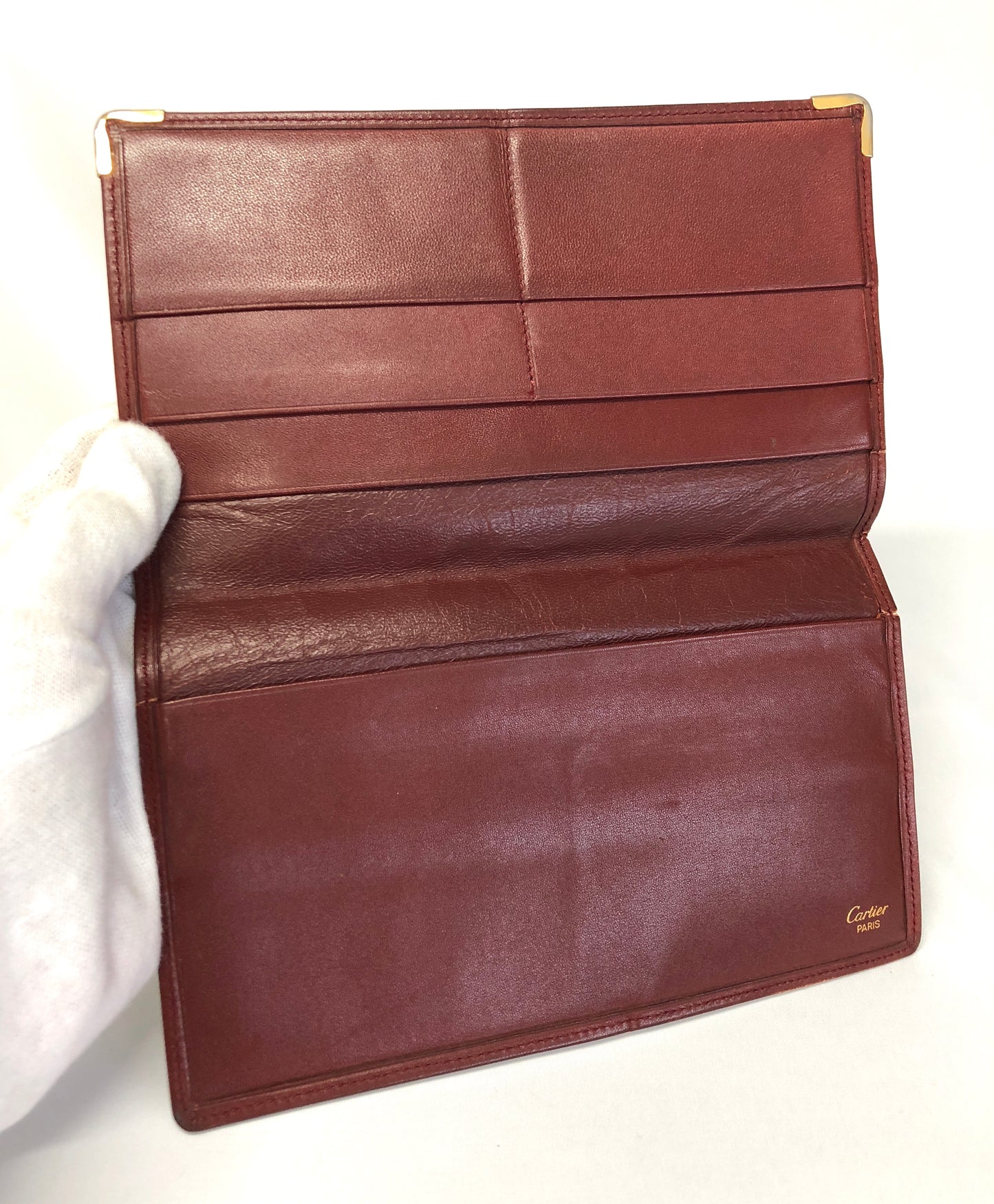 Cartier Mastline Leather Bi-fold Wallet Bordeaux Authentic AA487