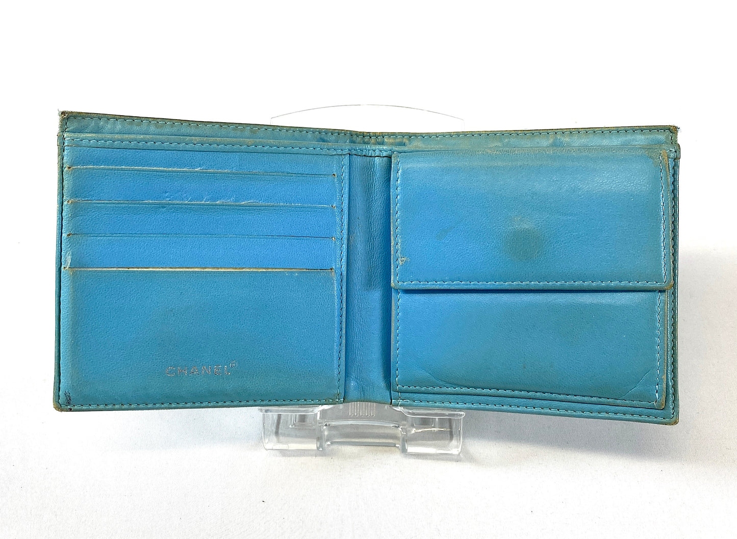 CHANEL Folding Wallet Light Blue Authentic AA398
