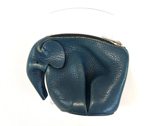 LOEWE Calfskin Coin Case Elephant Navy Authentic AA105