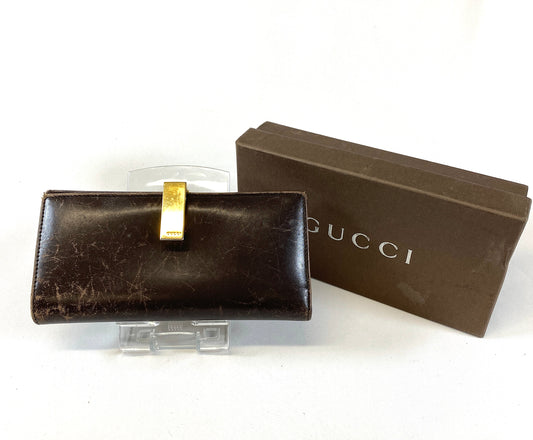 GUCCI Long Wallet Leather Brown Authentic AA386