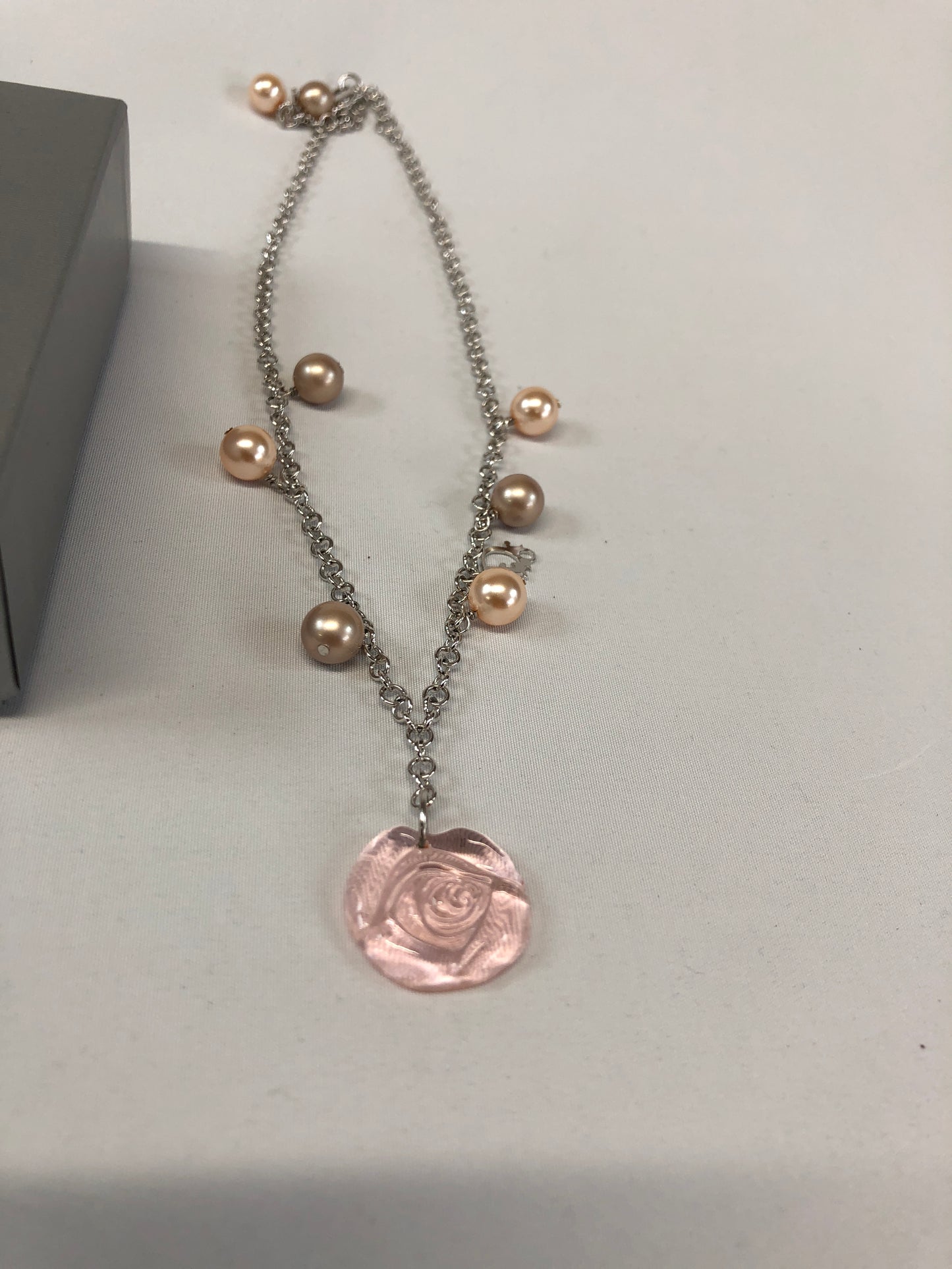 Dior Fake Pearl Necklace Metal Silver Authentic AA440