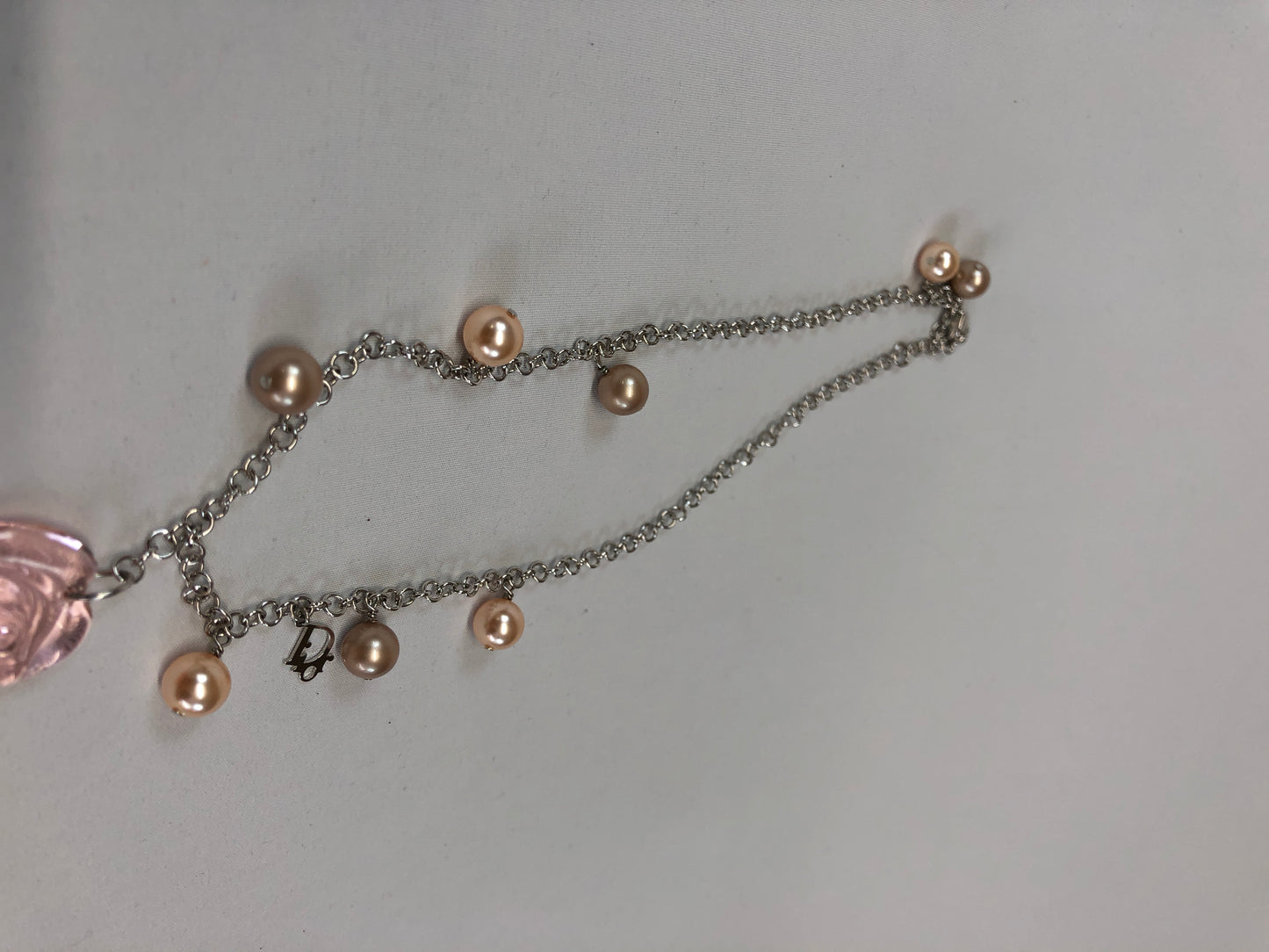 Dior Fake Pearl Necklace Metal Silver Authentic AA440