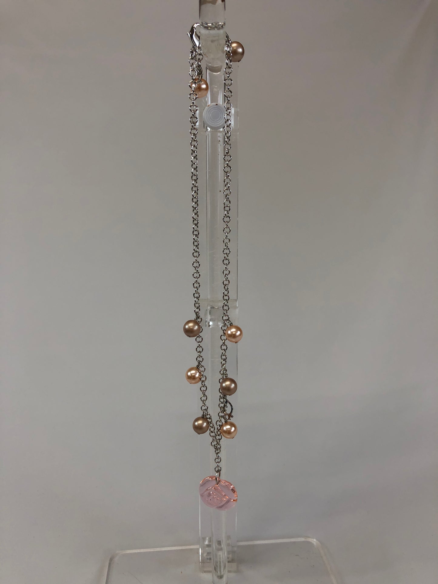 Dior Fake Pearl Necklace Metal Silver Authentic AA440