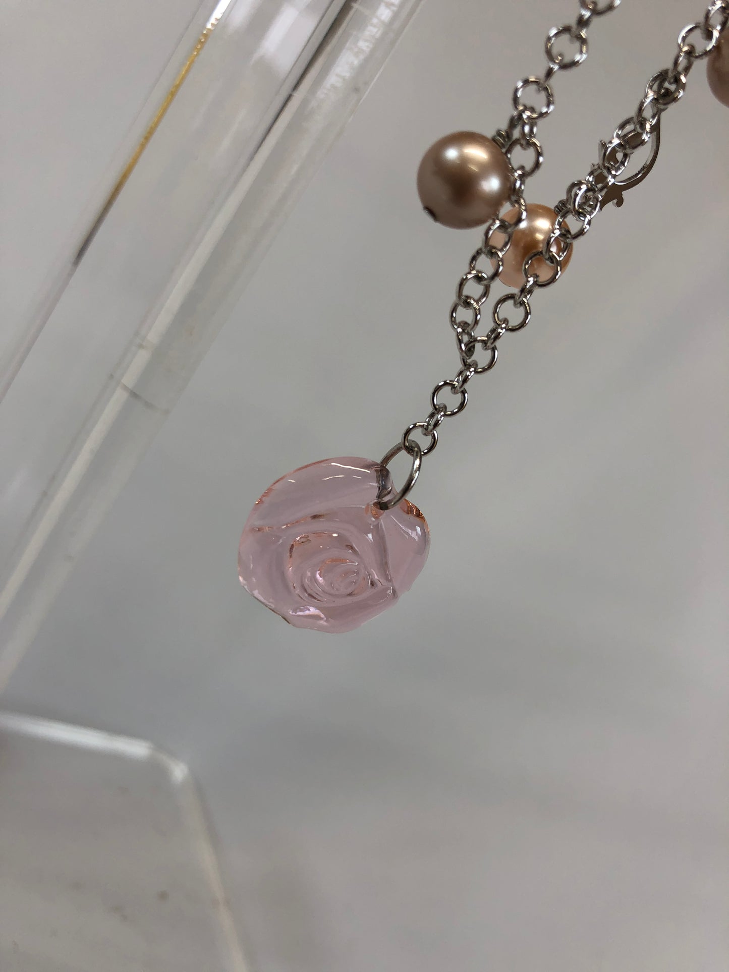 Dior Fake Pearl Necklace Metal Silver Authentic AA440