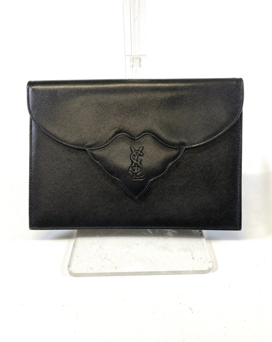 Yves Saint Laurent Clutch Bag Leather Authentic AA553