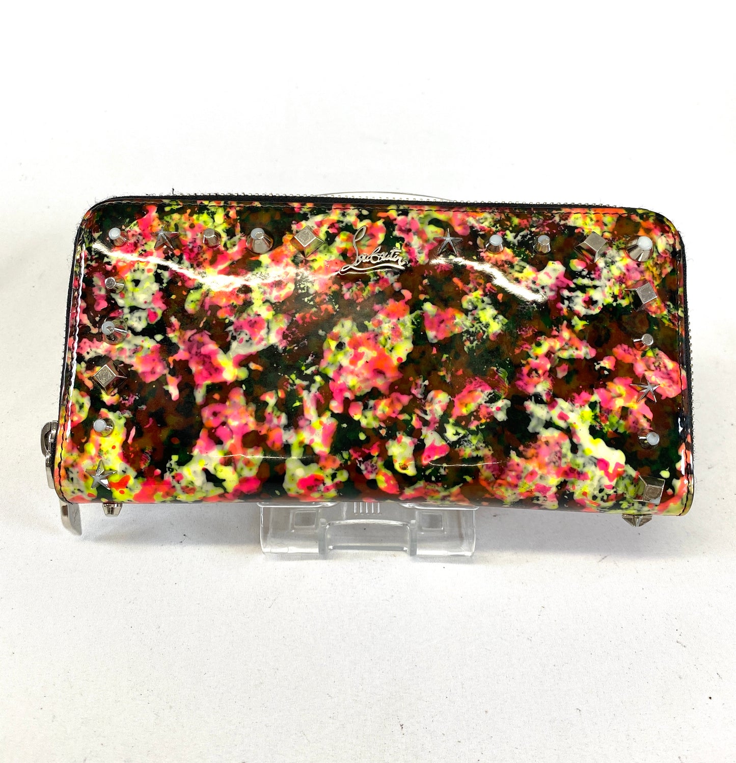 Christian Louboutin Round Zip Wallet Flower Multicolor Patent Authentic AA585
