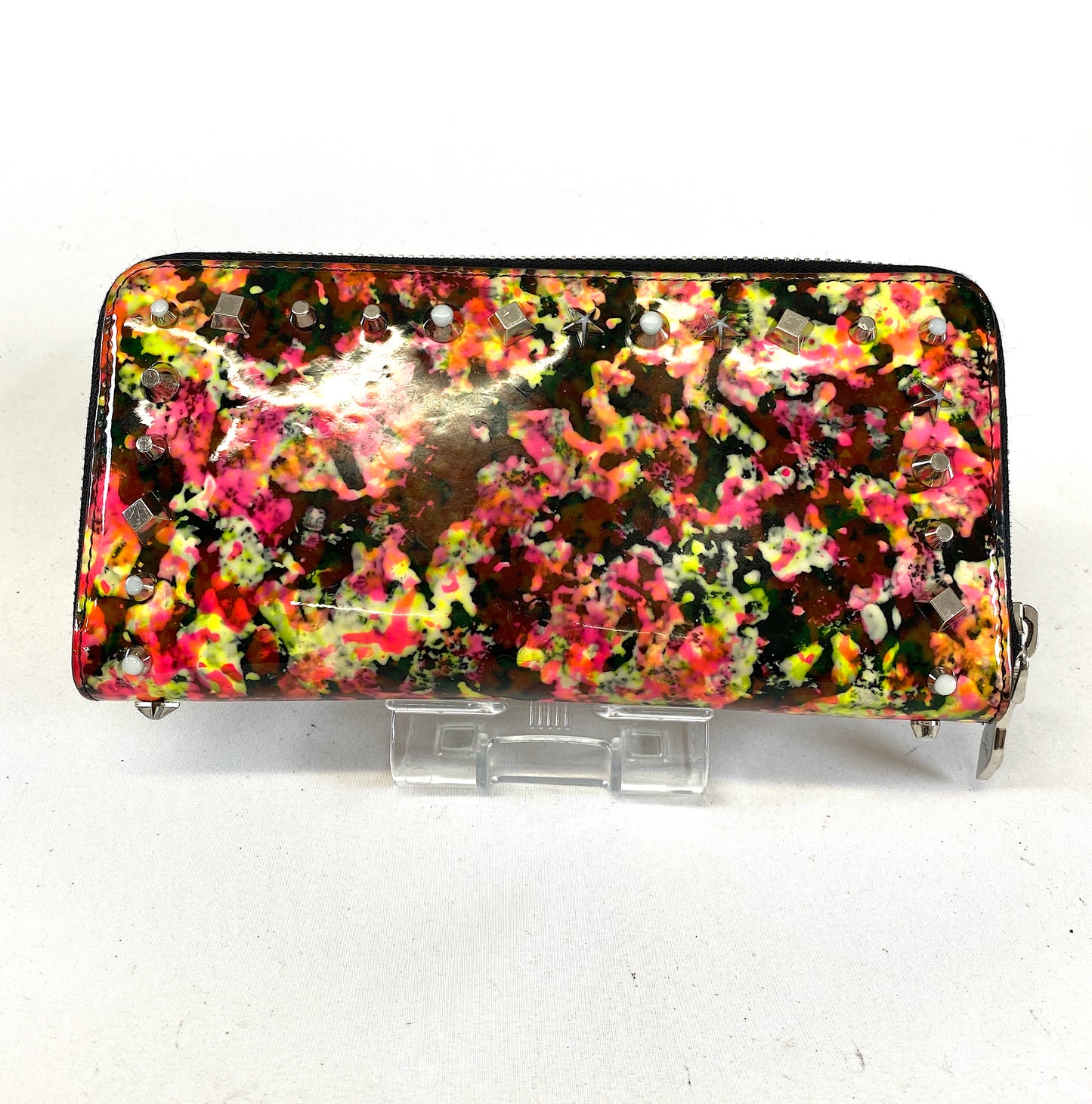 Christian Louboutin Round Zip Wallet Flower Multicolor Patent Authentic AA585