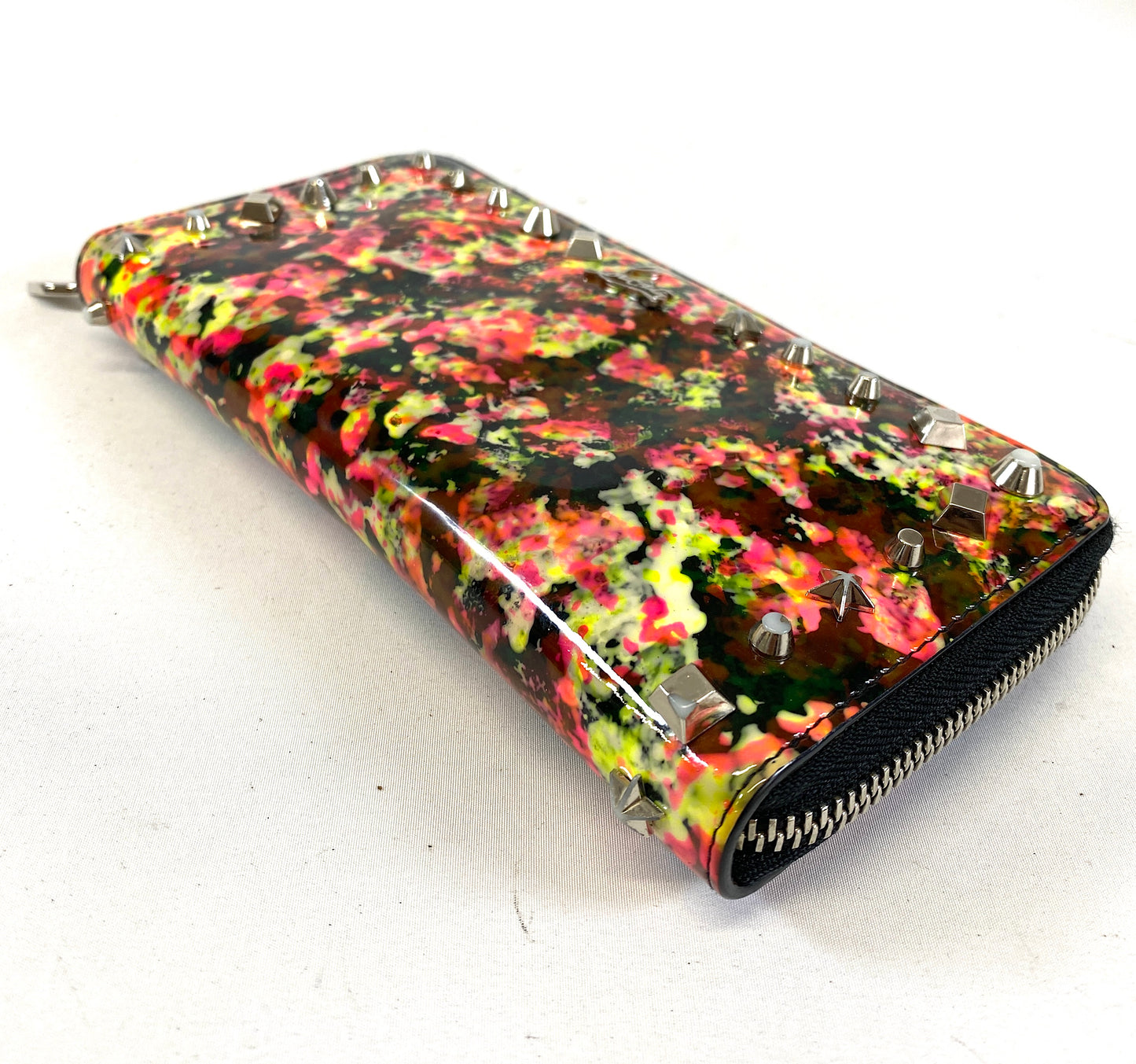Christian Louboutin Round Zip Wallet Flower Multicolor Patent Authentic AA585
