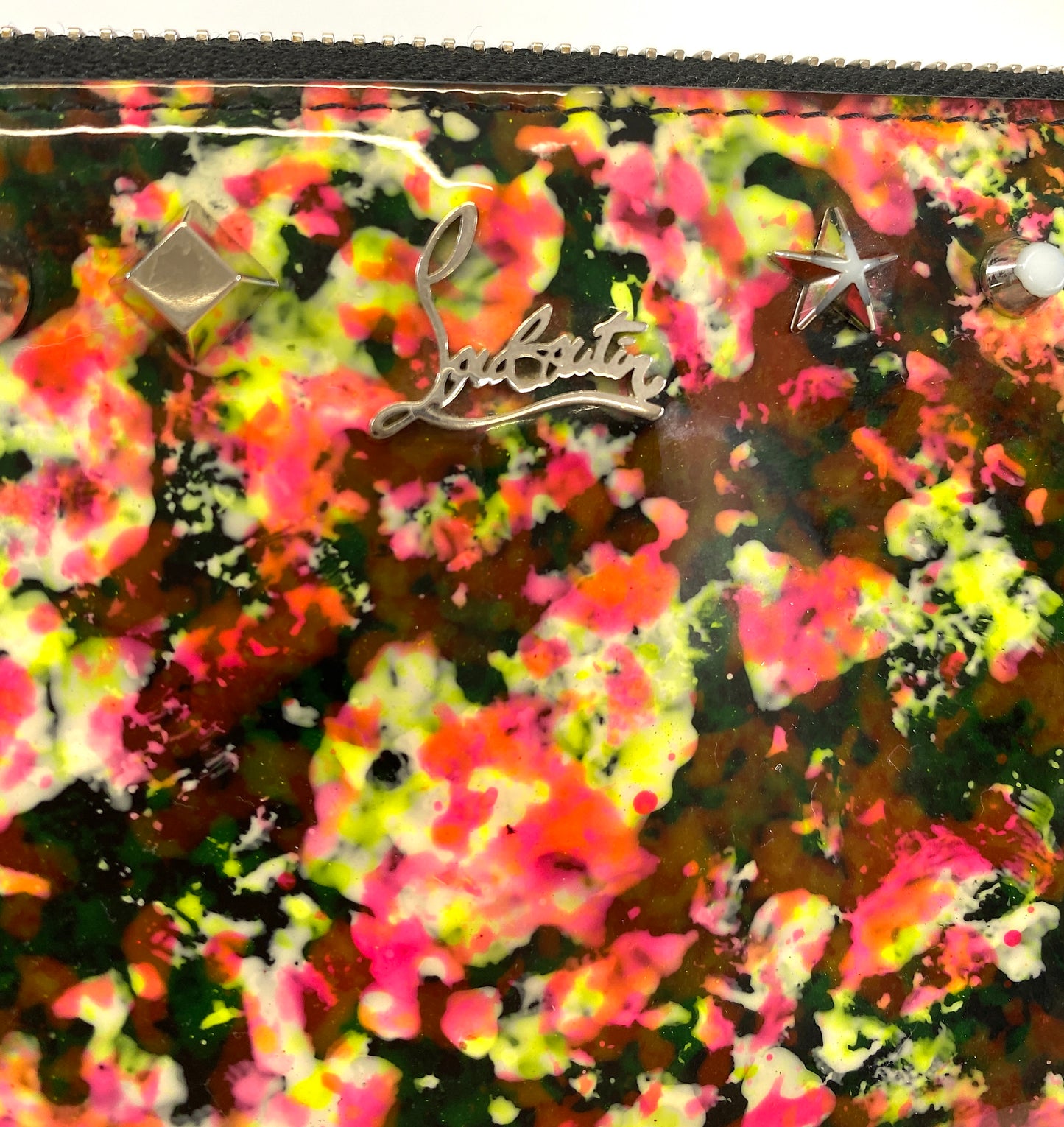 Christian Louboutin Round Zip Wallet Flower Multicolor Patent Authentic AA585